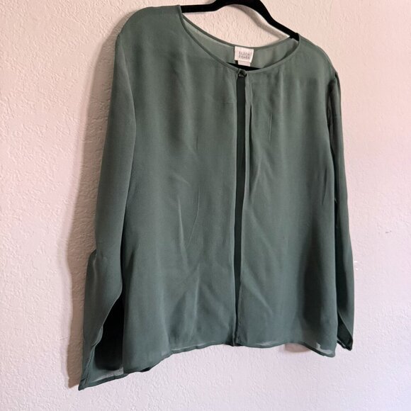Eileen Fisher System Women's Sheer SZ Large Silk Blouse jacket Open Front Glam - Picture 11 of 14